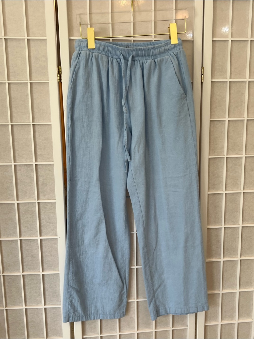 Amazon Women's Light Blue Cropped Drawstring Wide-Leg Pants